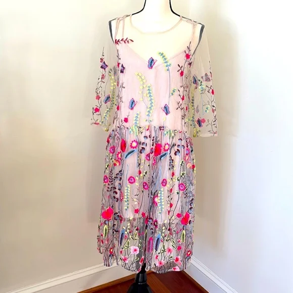 Free People NWT Multi Color Sheer Mesh Dress with Under Pinning Size XSmall - Picture 1 of 6